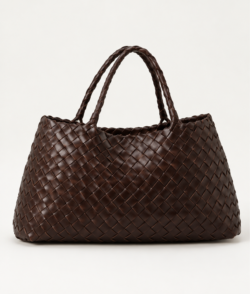 JULIA Woven Leather Bag Dark Brown