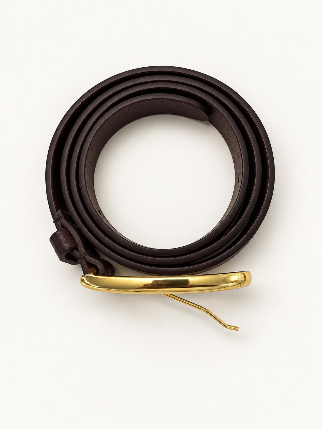 JULIA Sculptural Gold Buckle Belt in Dark Brown