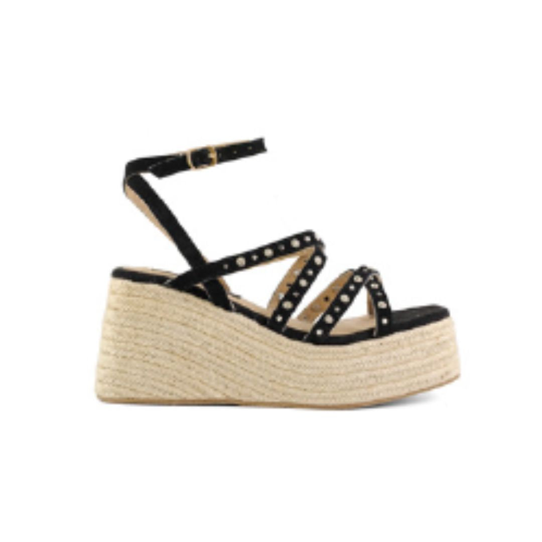 COLORS OF CALIFORNIA Jute wedge sandal with studs black