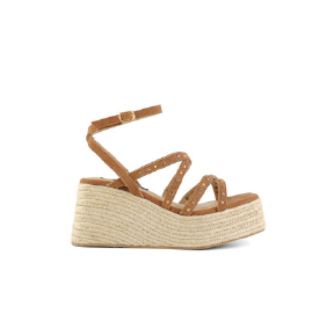 COLORS OF CALIFORNIA Jute wedge sandal with studs tan