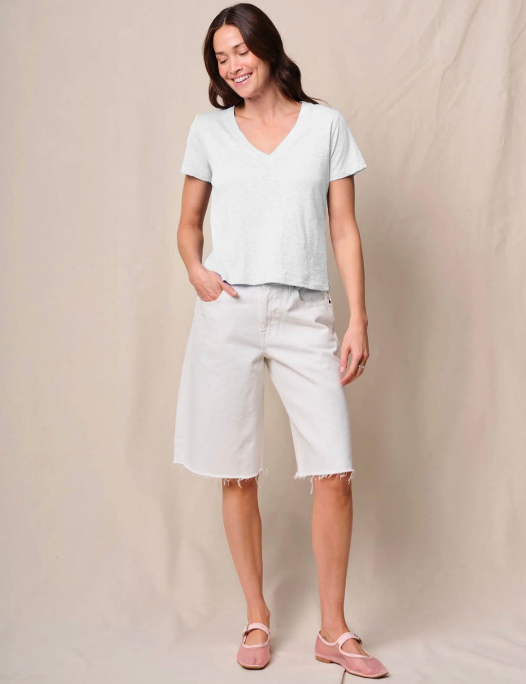 STATESIDE Cloud Jersey V Neck Tee White