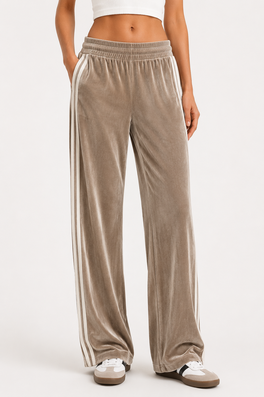 MAJESTIC FILATURES Velvet Wide-Leg Track Pants Barley beige