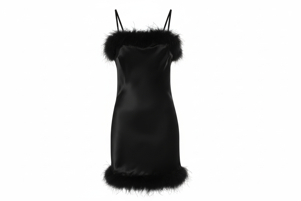 Gilda & Pearl Coco Black Silk and Feather Slip Dress
