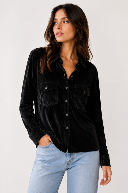 MAJESTIC FILATURES Velvet shirt with button closure Black