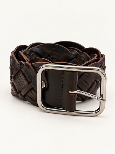JULIA Wide Braided Belt in Brown