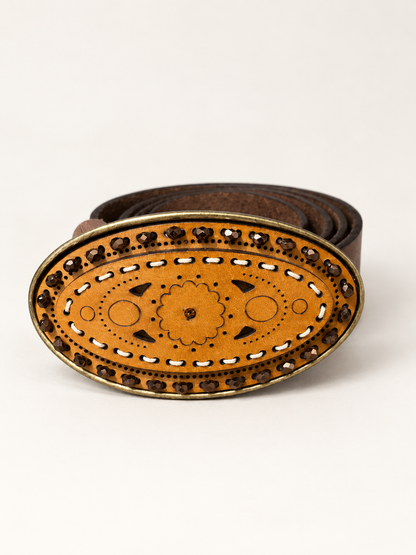 JULIA Brown Embellished Oval Buckle Belt