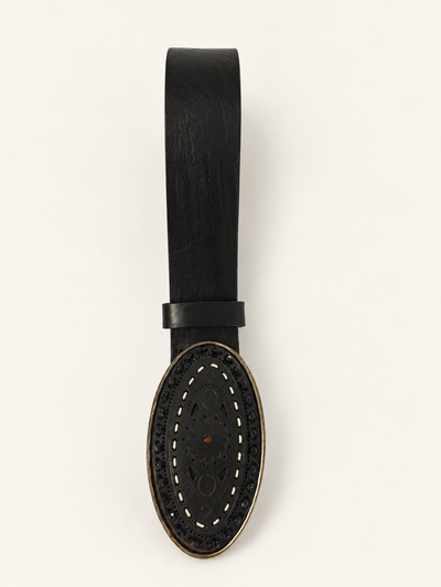 JULIA Black Embellished Oval Buckle Belt