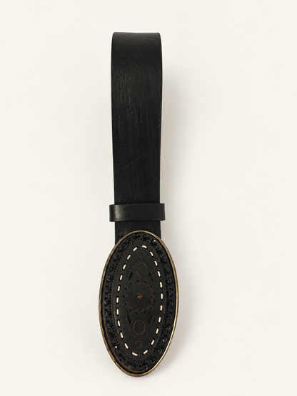 JULIA Black Embellished Oval Buckle Belt