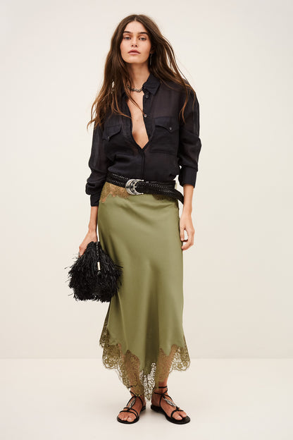 BA&SH CONI flared midi skirt- GREEN
