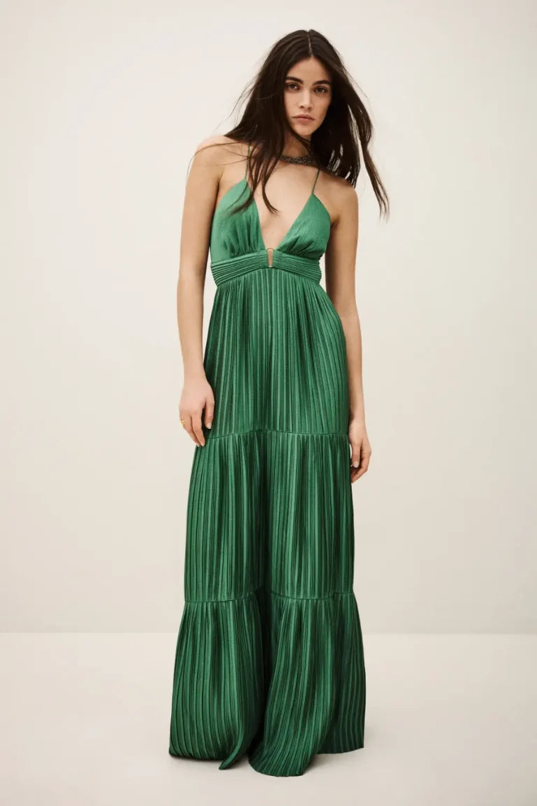 BA&SH WASTA satin maxi dress-Green