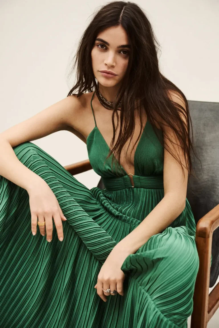 BA&SH WASTA satin maxi dress-Green