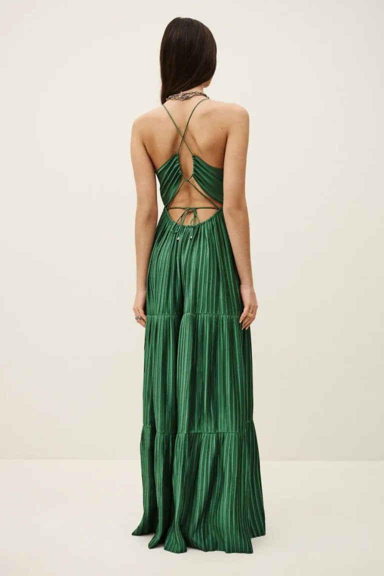 BA&SH WASTA satin maxi dress-Green