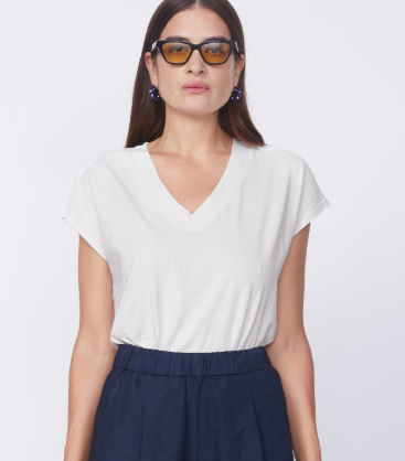 STATESIDE Cloud Jersey V Neck Tee Cream