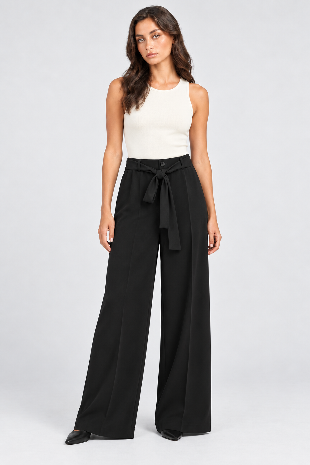 EXETERA Wide-Leg Belted Pants
