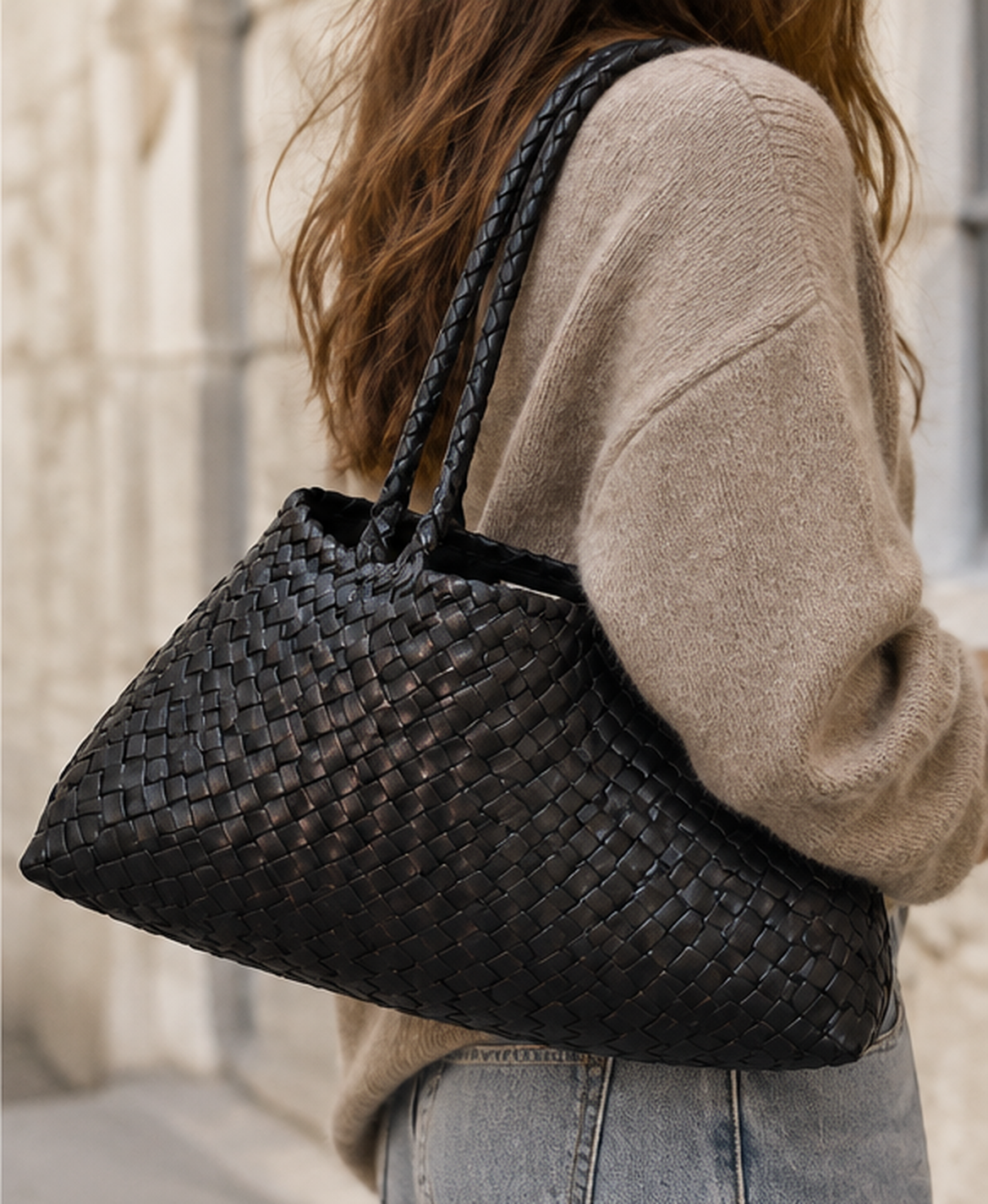JULIA Woven Leather Bag Black