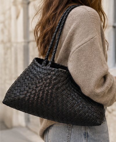 JULIA Woven Leather Bag Black