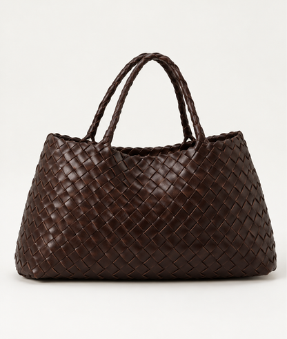 JULIA Woven Leather Bag Dark Brown