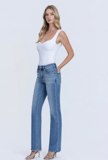 VERVET Innovative Mid Rise Full Length Straight Jeans