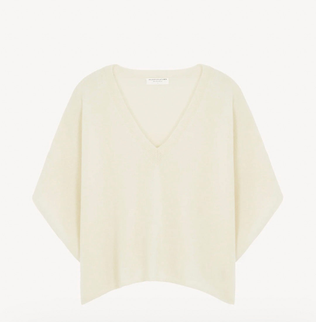 MAJESTIC FILATURES Cream V-Neck Cashmere Top