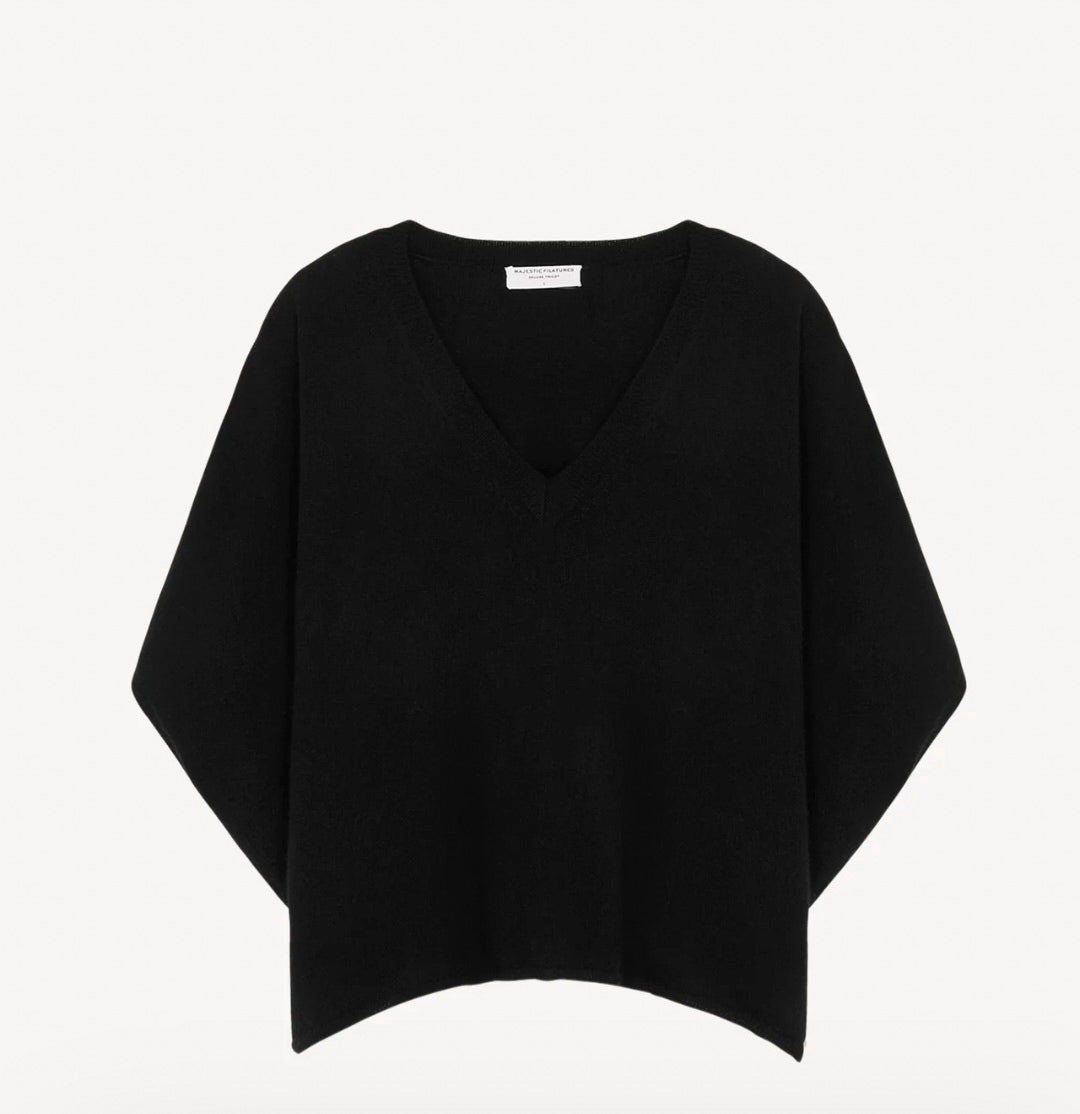 MAJESTIC FILATURES Black V-Neck Cashmere Top