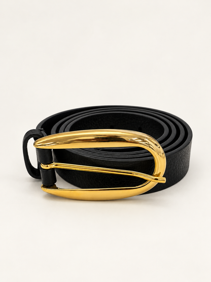 JULIA Sculptural Gold Buckle Belt in Black