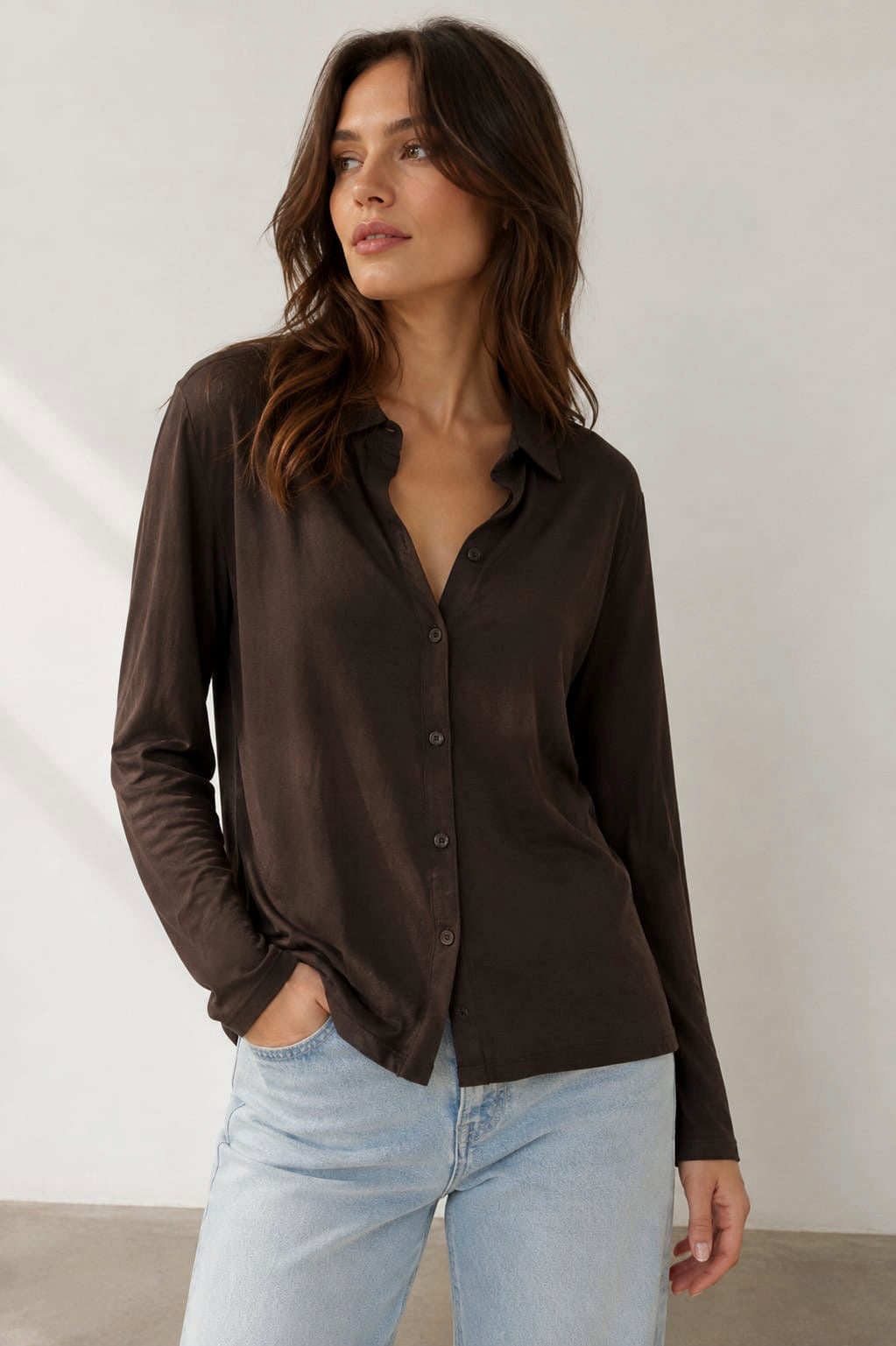 MAJESTIC FILATURES cotton shirt with button closure Chocolate