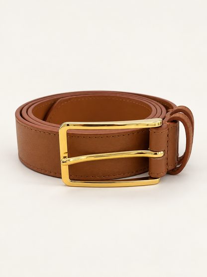 JULIA Classic Gold Buckle Belt In Camel