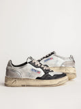 AUTRY  Men Sizes Super Vintage Medalist Low Sneakers In White, Dark Grey And Black Leather