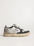 AUTRY  Men Sizes Super Vintage Medalist Low Sneakers In White, Dark Grey And Black Leather