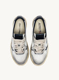 AUTRY Super Vintage Medalist Low Sneakers In White, Space And Silver Leather