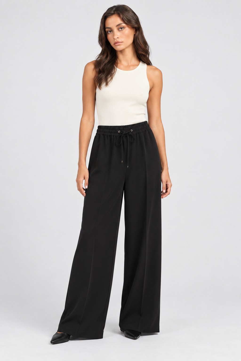 EXETERA Wide-Leg Elastic Waist Pants