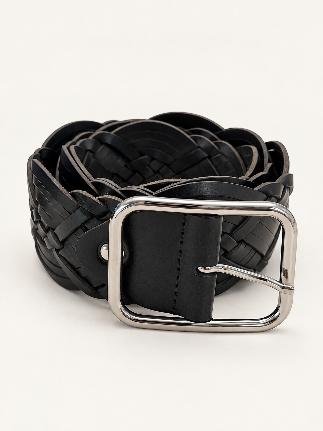 JULIA Wide Braided Belt in Black