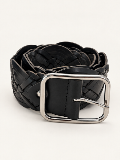 JULIA Wide Braided Belt in Black