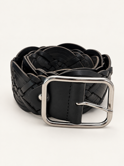 JULIA Wide Braided Belt in Black