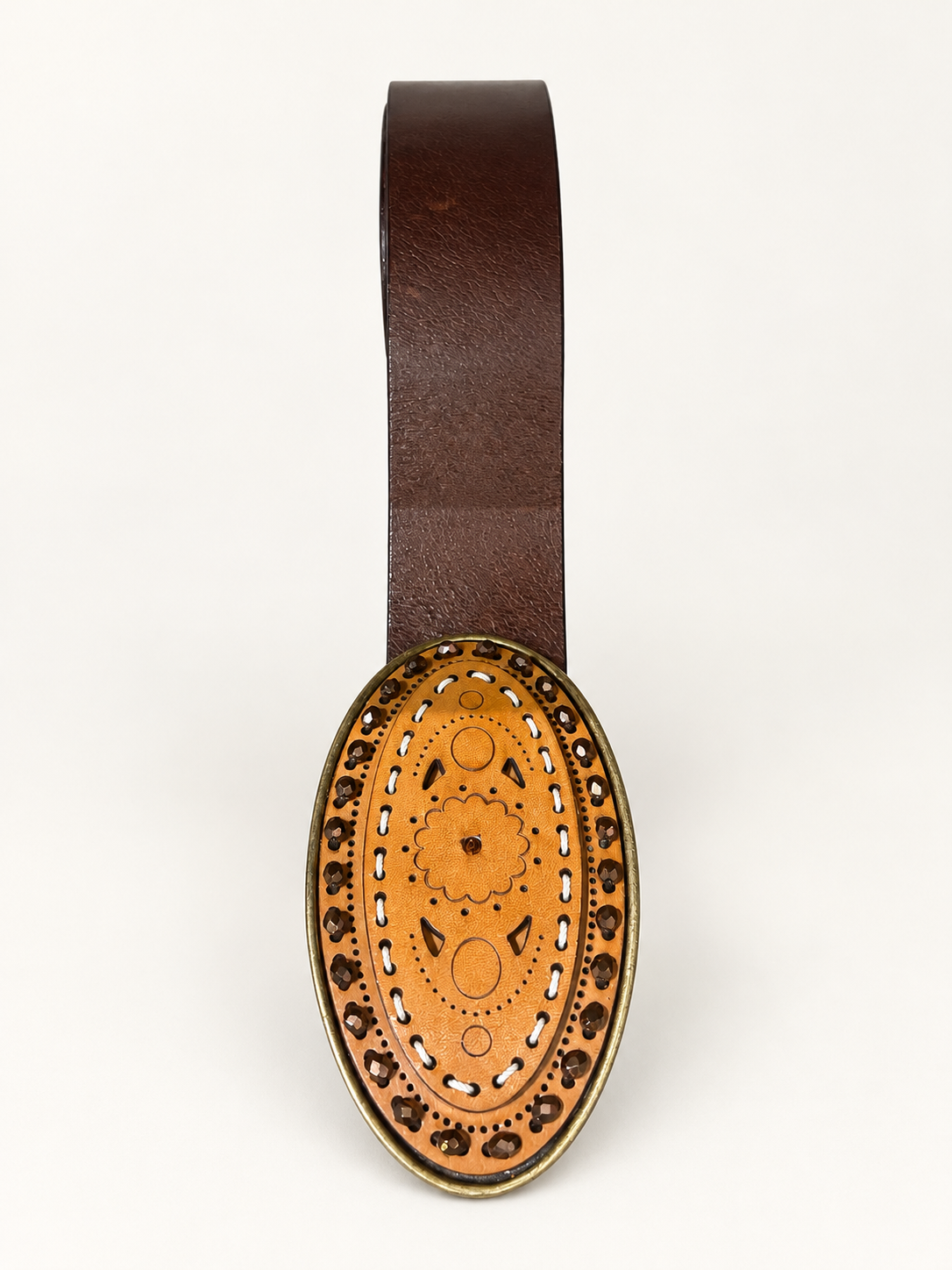JULIA Brown Embellished Oval Buckle Belt
