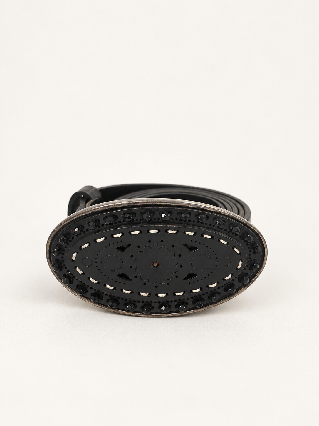 JULIA Black Embellished Oval Buckle Belt
