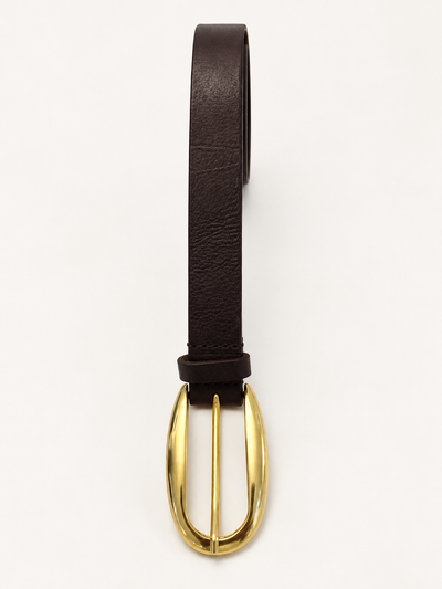 JULIA Sculptural Gold Buckle Belt in Dark Brown