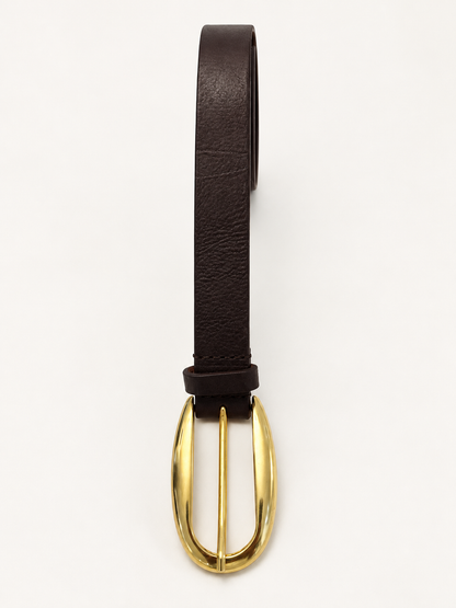 JULIA Sculptural Gold Buckle Belt in Dark Brown
