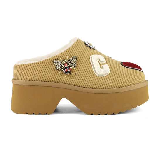 COLORS OF CALIFORNIA Sabot Platform Clog in velvet corduroy with patches