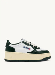 AUTRY Medalist Platform Sneakers In White And Mountain Green Leather