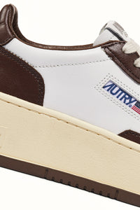 AUTRY Medalist Platform Sneakers In White And Chestnut Brown Leather