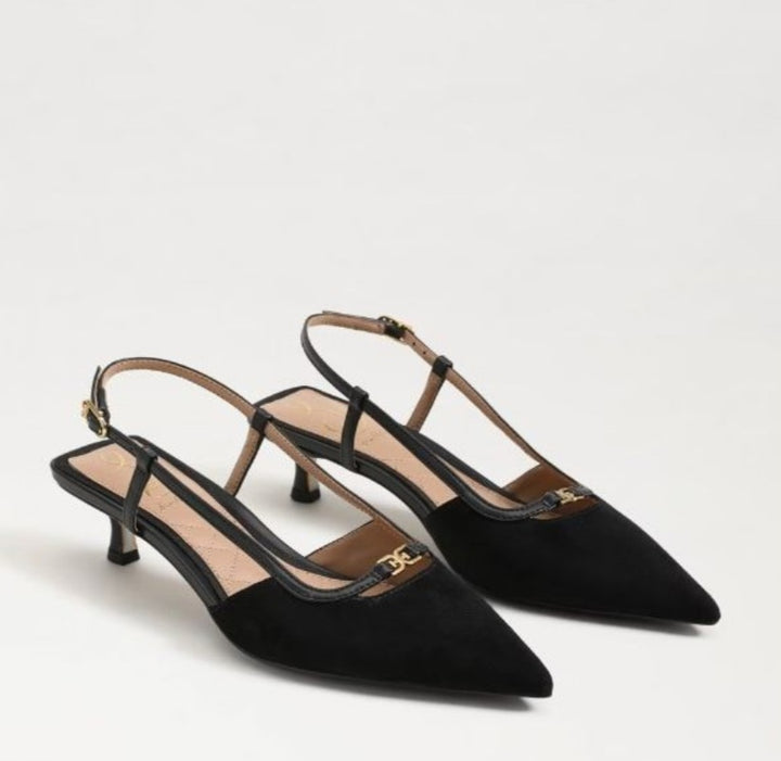 SAM EDELMAN Toni Slingback Kitten Heel In Black Suede