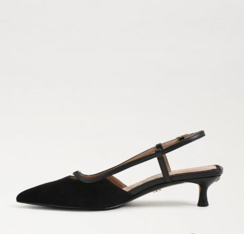 SAM EDELMAN Toni Slingback Kitten Heel In Black Suede