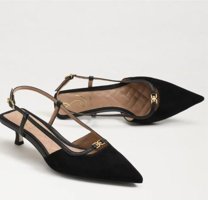 SAM EDELMAN Toni Slingback Kitten Heel In Black Suede