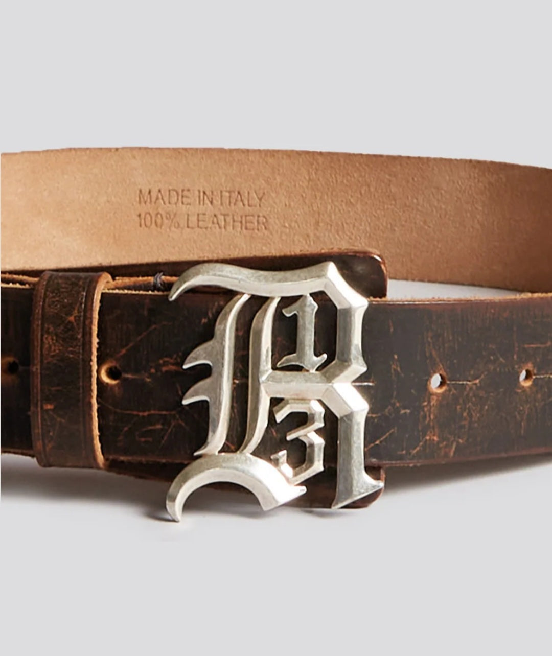 R13 LOGO BUCKLE BELT- BROWN