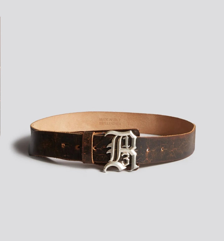 R13 LOGO BUCKLE BELT- BROWN