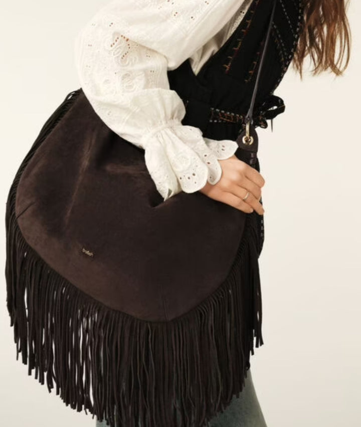 BA&SH SWING XL fringed bag Chocolate