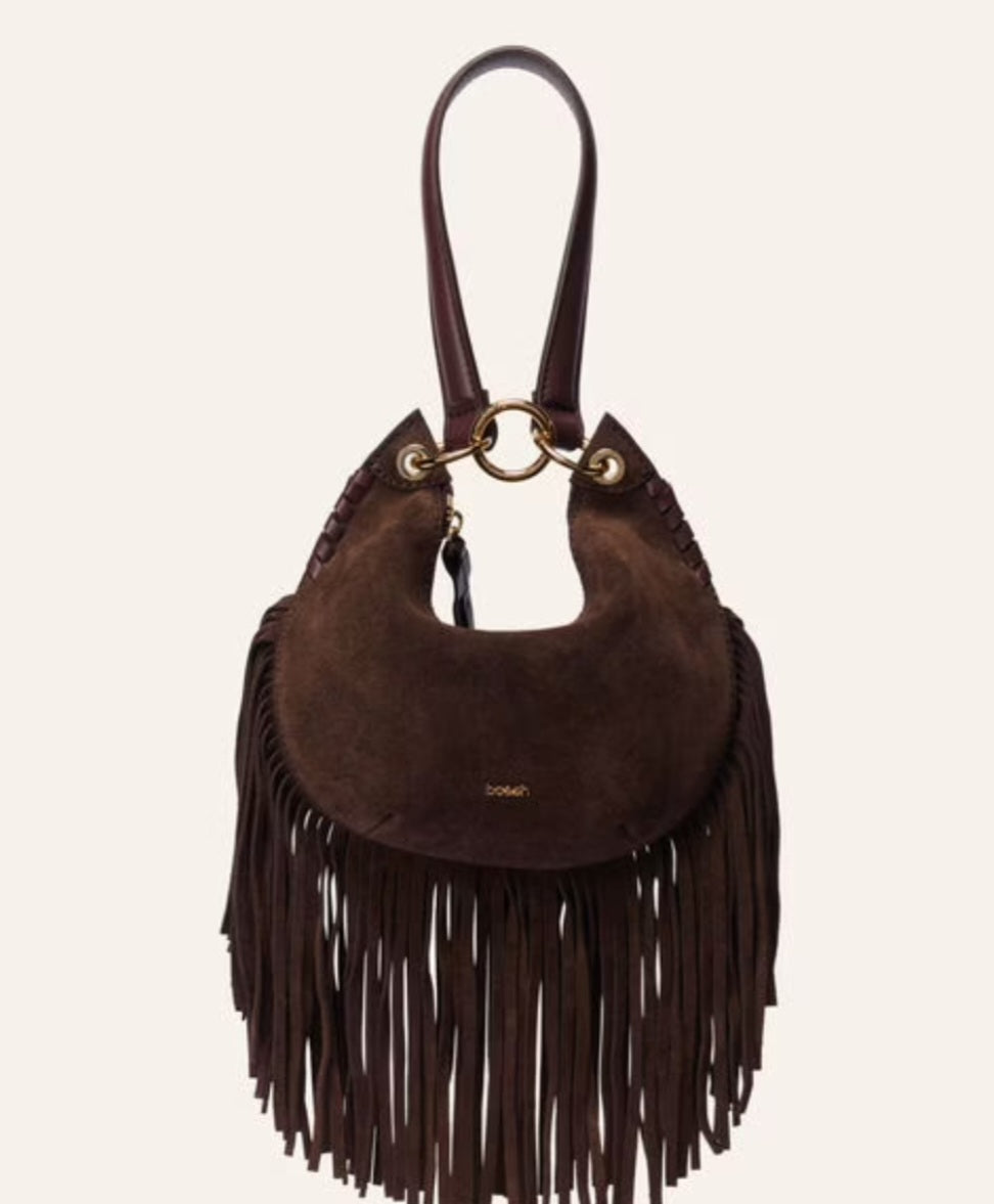 BA&SH SWING Small fringed bag Chocolate