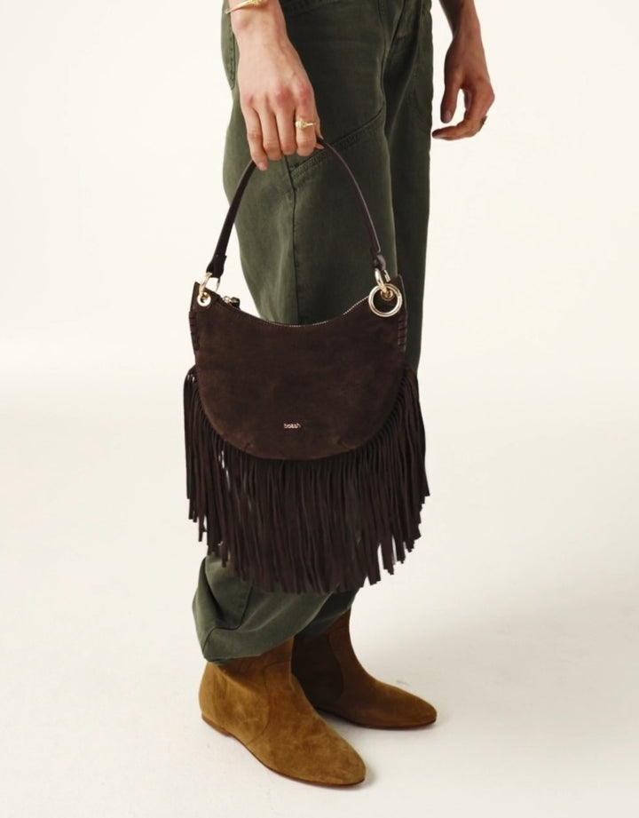 BA&SH SWING Small fringed bag Chocolate