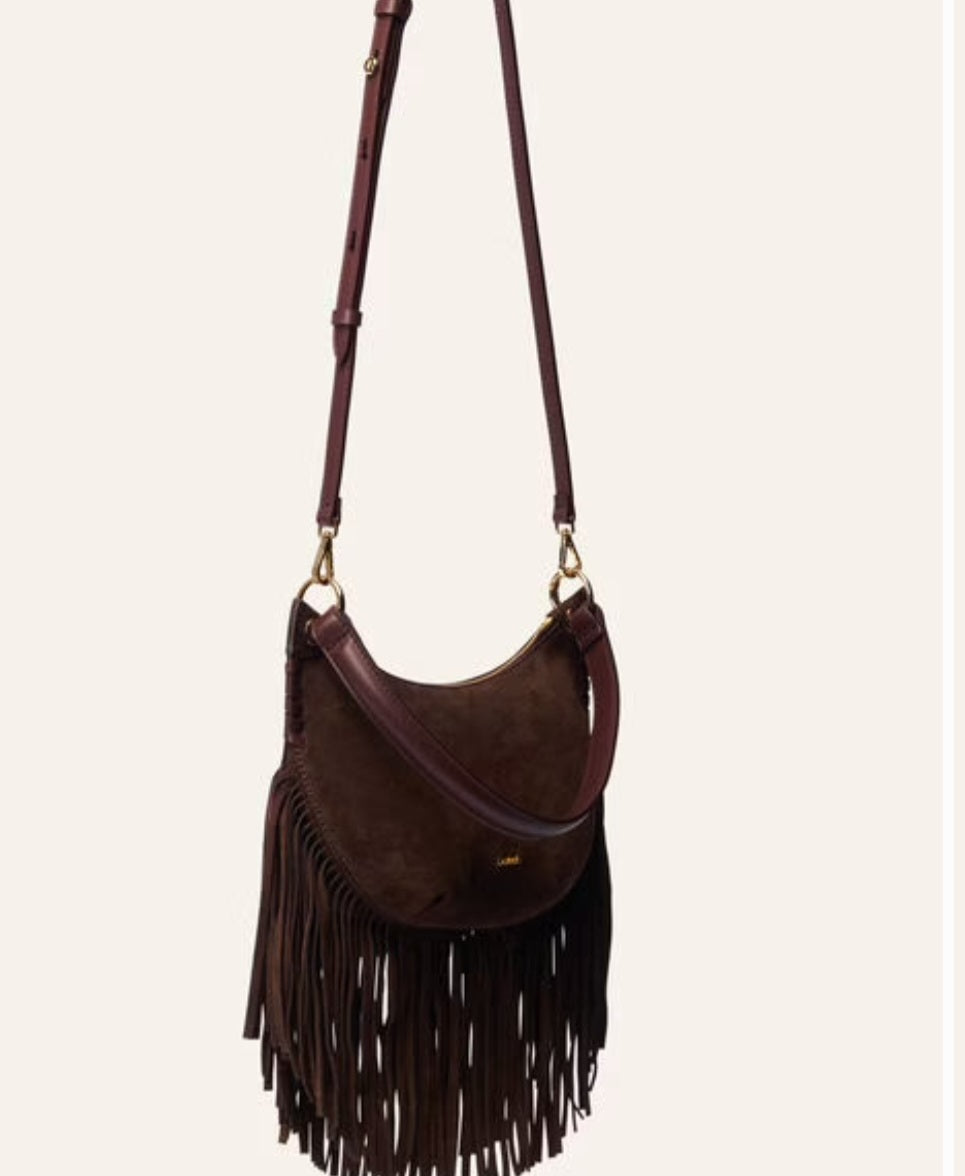 BA&SH SWING Small fringed bag Chocolate